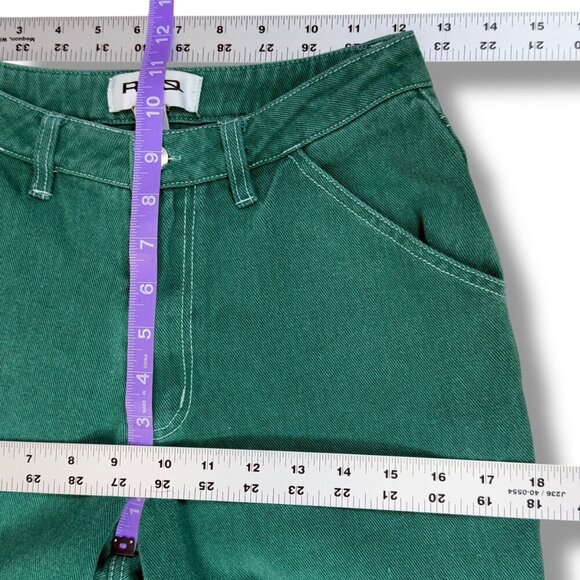 RSQ Jeans Womens Sz XS Green W/White Stitch High-Waisted Straight Wide-Leg Pants - Picture 7 of 9